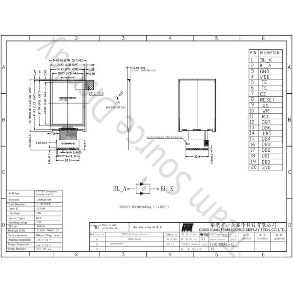 GC9106 TFT LCD Module MCU 8bit Interface 1.77 Inch 2.8V Operating Voltage