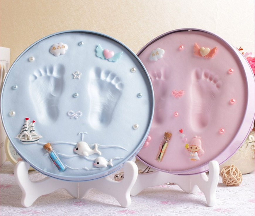 Home Decoration Baby Keepsake Tin Box For Kids Hand / Footprint Frame