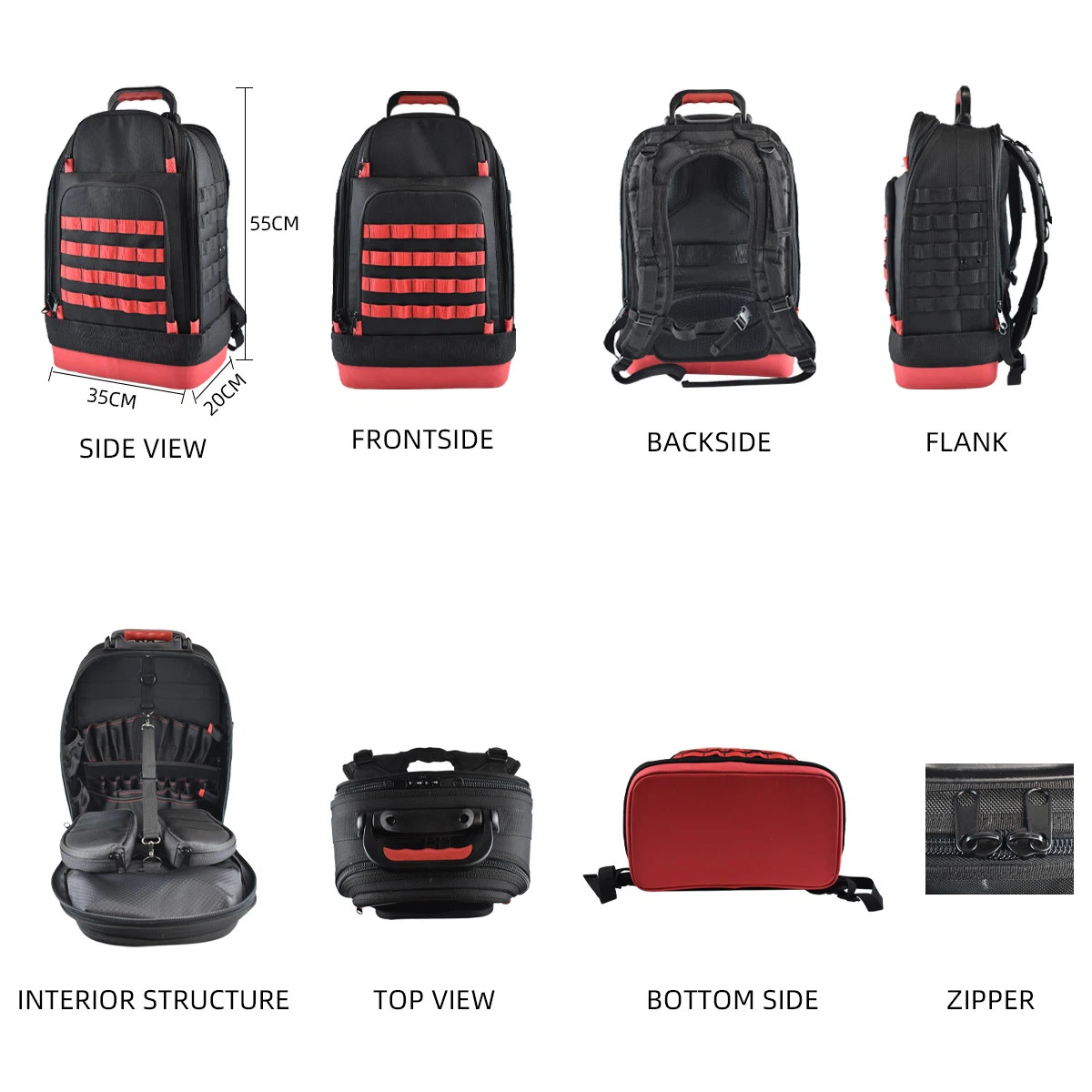 Water Resistant Tool Backpack Stylish Practical Backpack Black Red Color