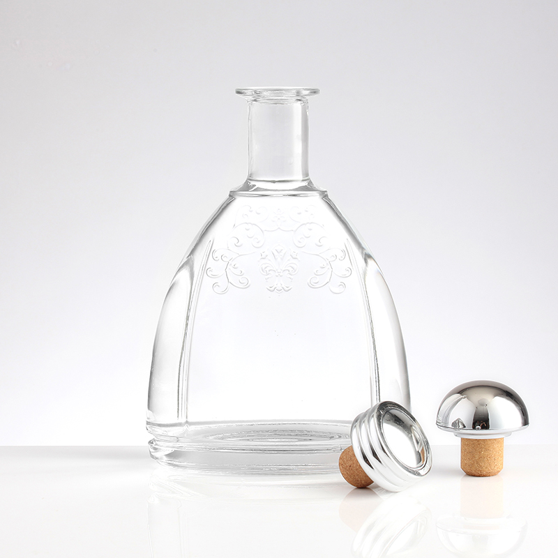 Glass Collar Material Clear 500ml 750ml Whisky Rum Gin Tequila Liquor Bottle with Cork