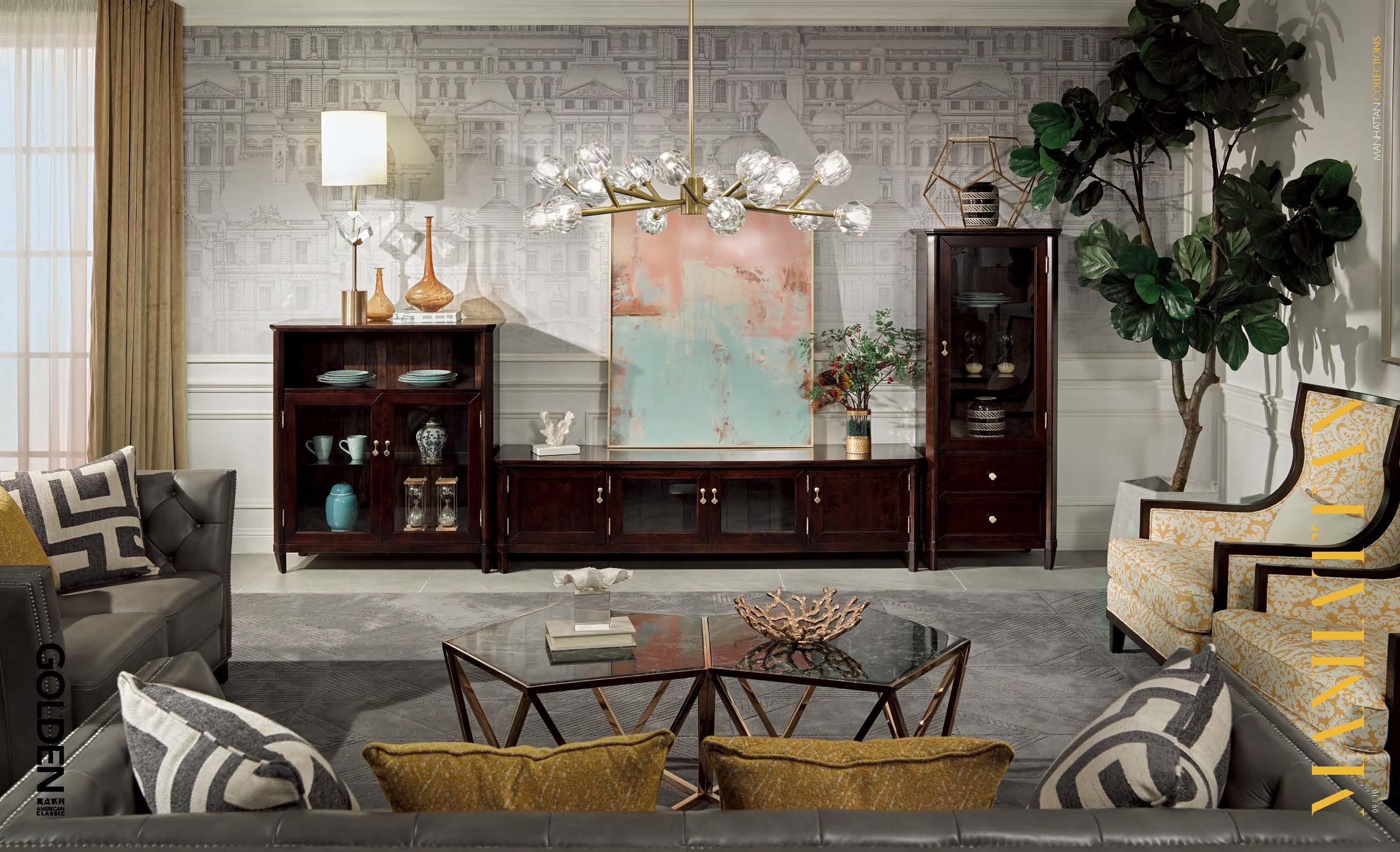 Light luxury wood furniture of dining room set by Long table with Upholstered dining chairs