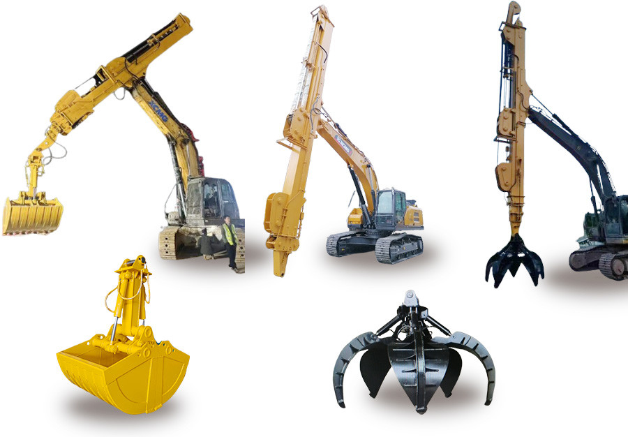 Excavator Telescopic Boom Arm With Clamshell Bucket Grapple For Digging Silt