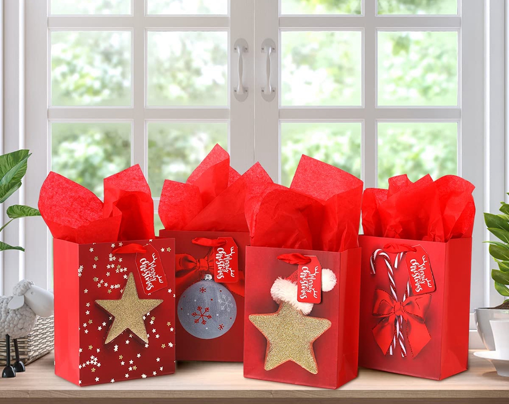 Fancy Holiday Merry Christmas Gift Shopping Luxury Paper Bags with Customized Logo