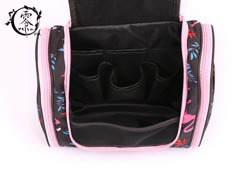 Large Size Portable Makeup Bag , Waterproof Canvas Travel Pink Crane Lady Cosmetic Bag