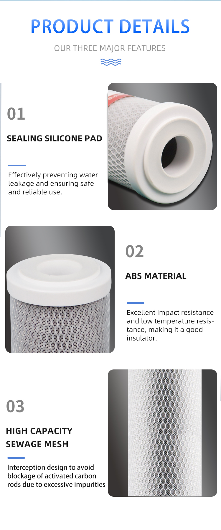 10 20 Inch 5 Micron CTO Activated Coconut Charcoal Compression Carbon Block Water Filter