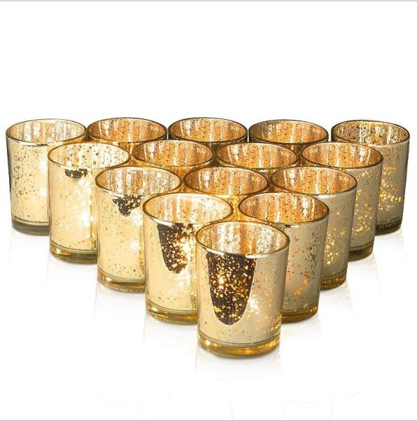 Mercury Glass Votive Candle Holder Speckled Gold Candle Holders for Weddings and