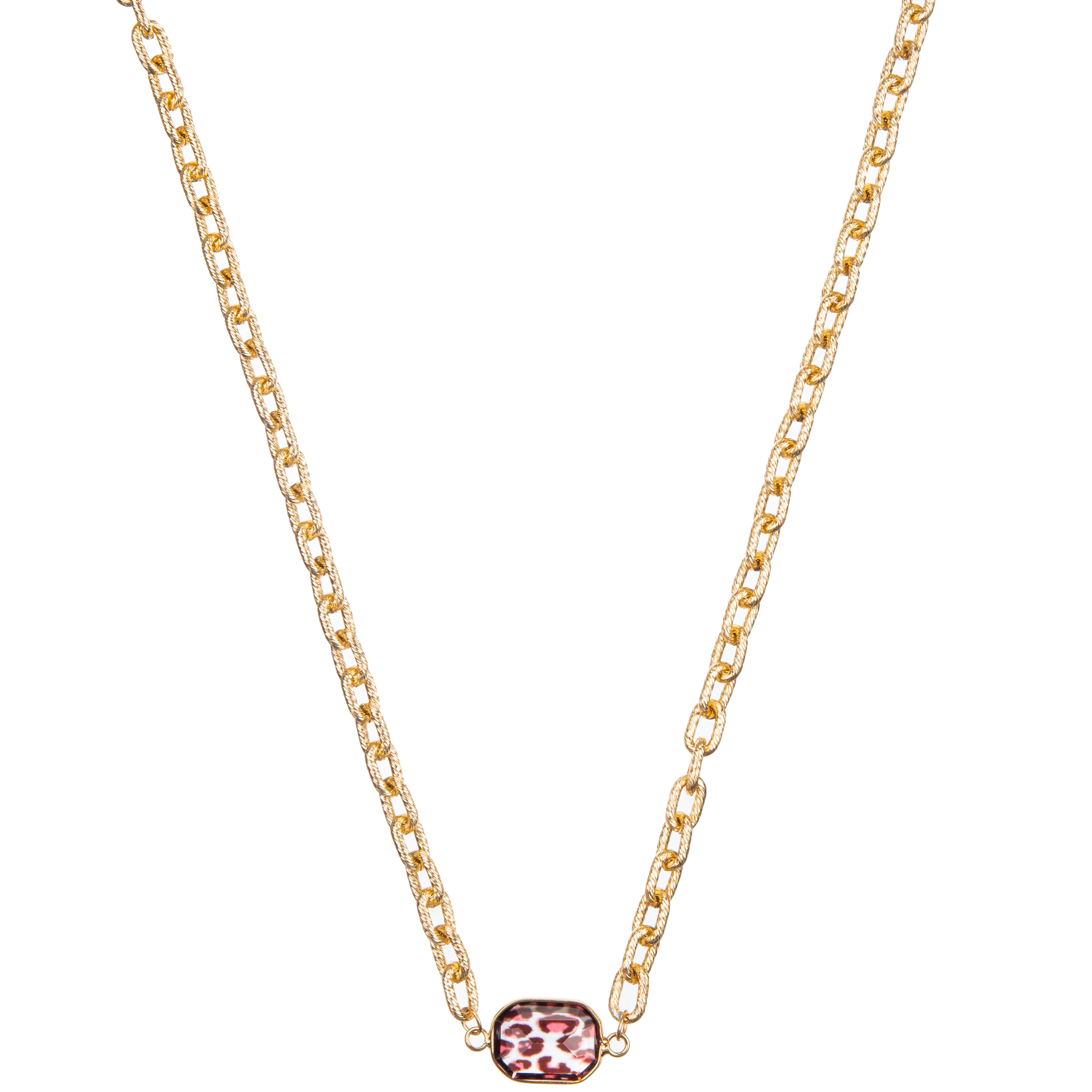 Minimalist Paper Clip Chain Link Necklace Set With Gold Plated Hexagon Faceted Crystal