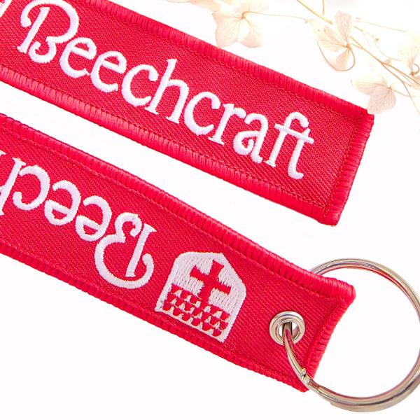 Custom Beechcraft Embroidered Keychain – Dual-Sided Logo, Aviation Branding & Bulk Gift Orders