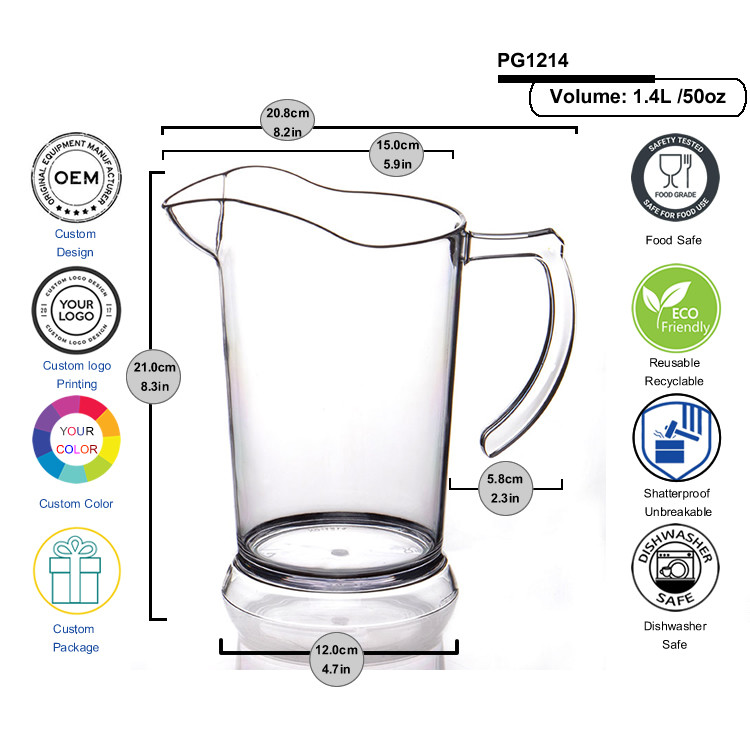 2L Plastic Pitcher With Lid Plastic Water Carafe For Hot Cold Juice Beverage