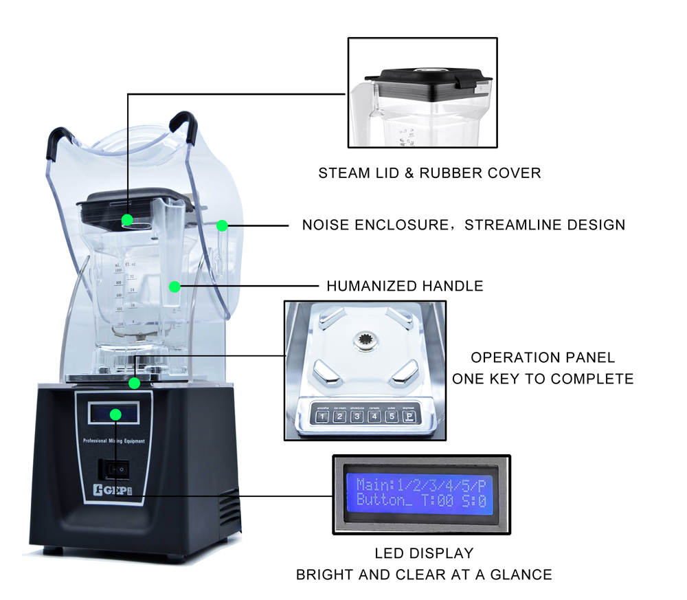Professional Low Noise 1800W Electric Juicer Blender with Sound Cover for 2L Capacity
