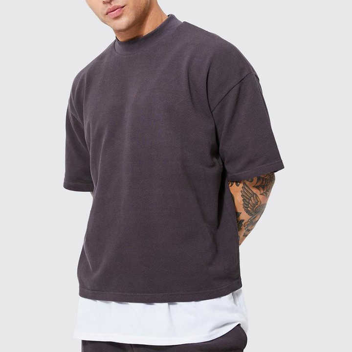 Mens 100% Cotton Boxy Fit Blank T-shirt Custom Tee Logo Streetwear Oversized Clothes S-5XL