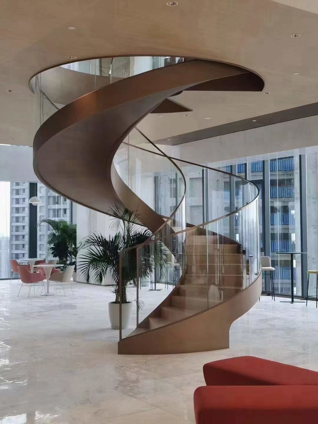 Flat Curved Tempered Stair Railing Glass Stainless Steel Glass Tread