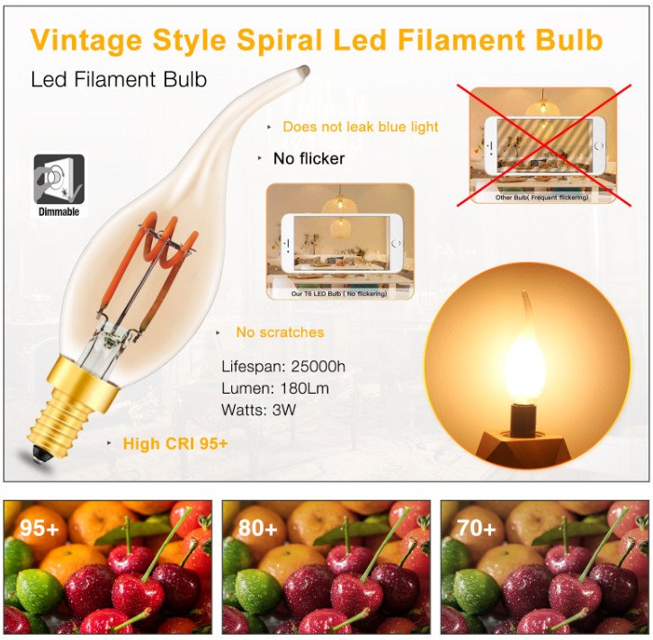230V Spiral LED Filament Bulb 3W E14 E12 Vintage Edison Bulb Aluminum Holder