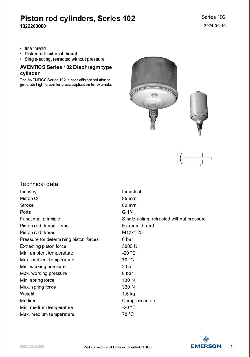 Steel Aventics Pneumatic Piston Rod Cylinder Series 102 Double Acting Single Acting