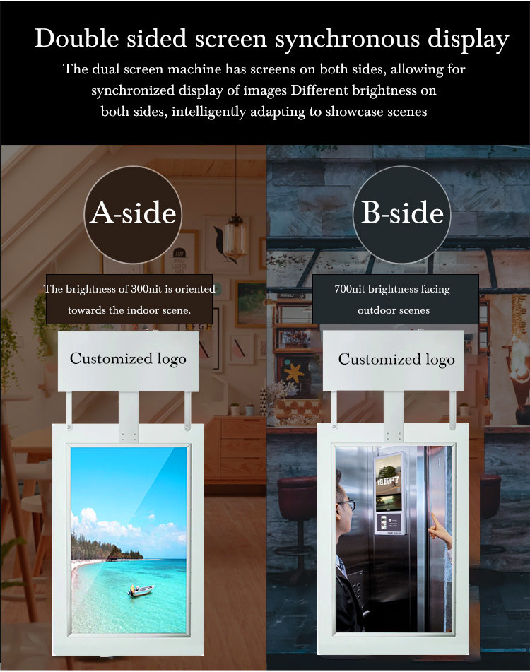 Double Sided Indoor LCD Digital Signage Retail Shop Digital Signage 55 Inch 65 Inch