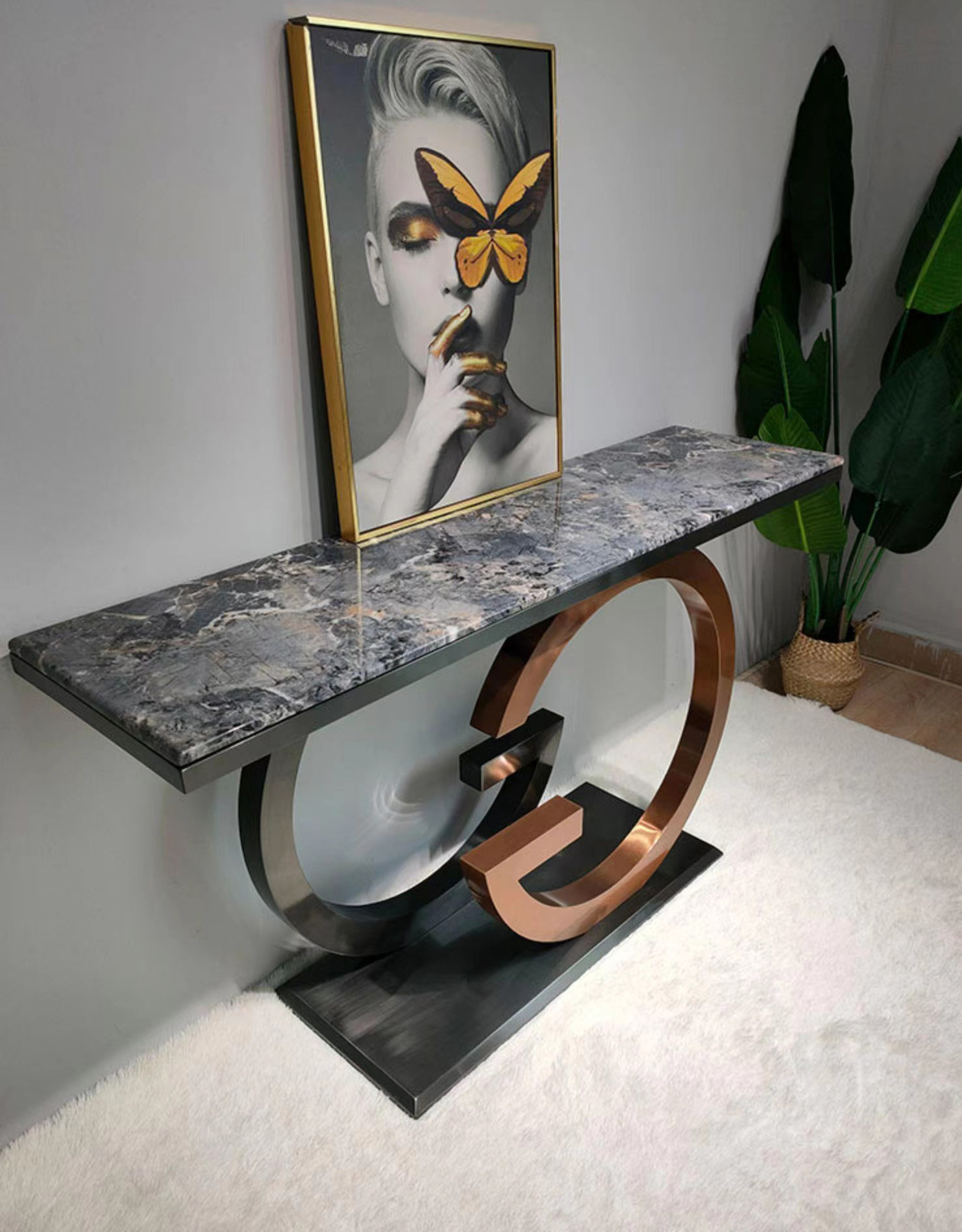 Glossy Steel Frame Entrance Console Table Rectangular Height 78cm