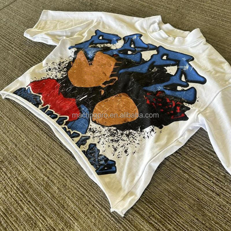 Streetwear Custom Logo Dtg Printing Design Short Sleeve Mens Graphic Cut and Sew Boxy Fit Cropped T-Shirt