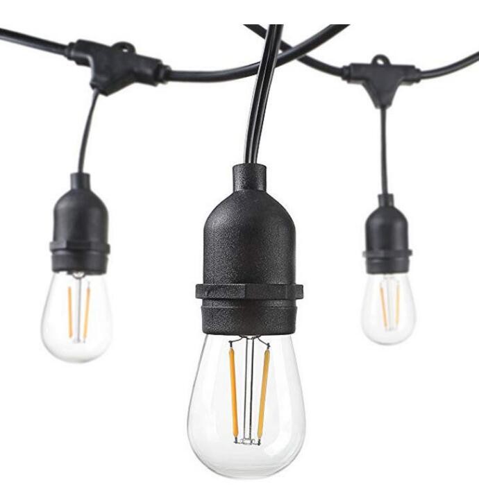 Durable 48 ft outdoor flexible led Light string Hanging E27 E26 Sockets waterproof belt clip Patio Lights