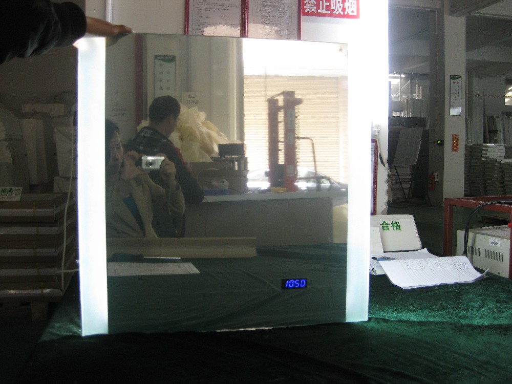 Wood Framed Bathroom Backlit Full Length Mirror With LED Concealed Light And Clock