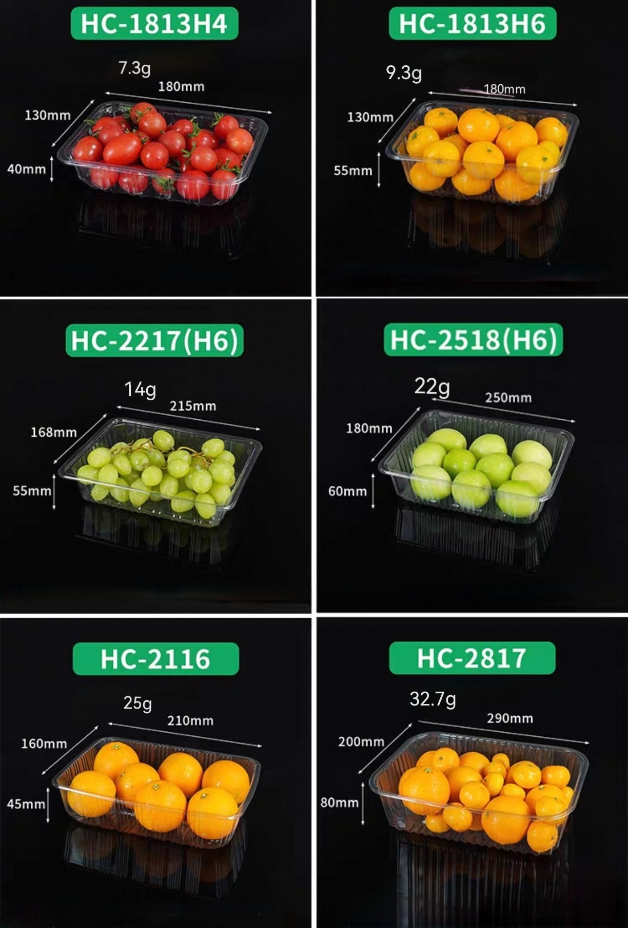 Custom Blister Transparent Reusable Hinged Fruit Clamshell Box Disposable Clear Plastic Container Packing Box For Fruit Salad With Holes