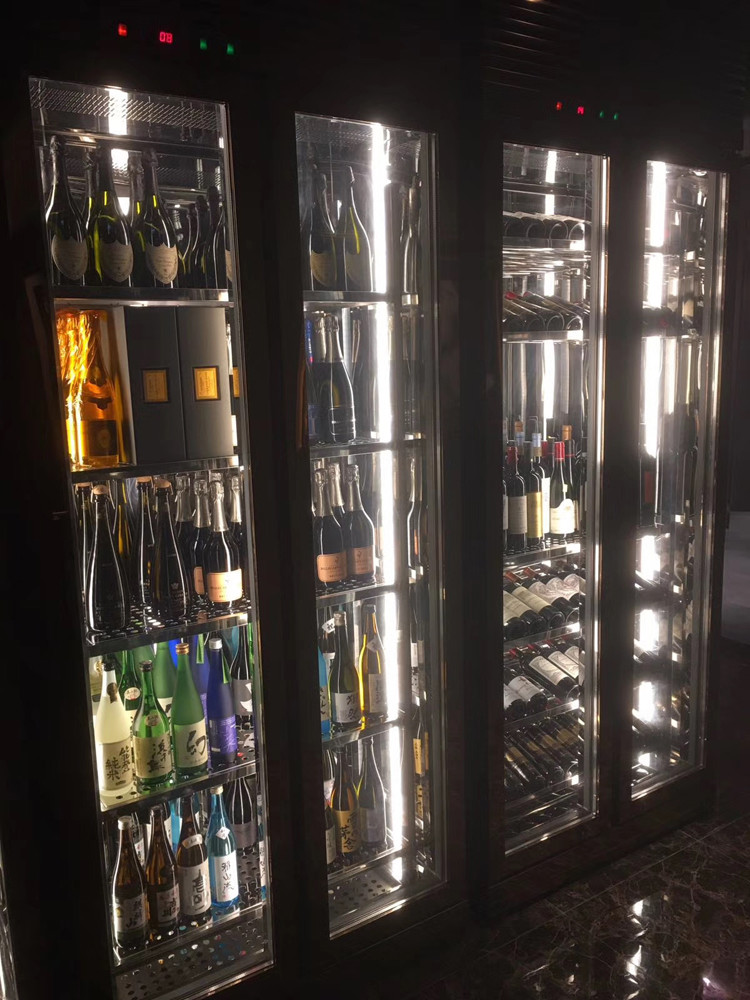 Customized Wine Display Cooler , Stainless Steel Wine Refrigerator With Led Lighting