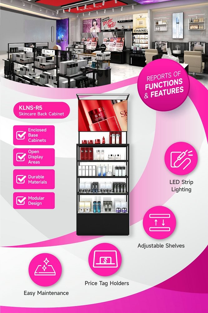 KLNS-R5 Adjustable Shelves Skincare Display Cabinet with 5mm Thick White Glass