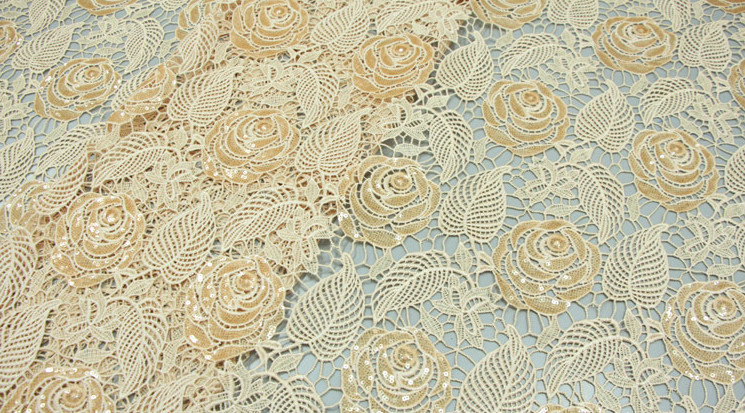 Chemical lace with Red/Pink /Orange Color + Embroidery Sequin Lace Fabric