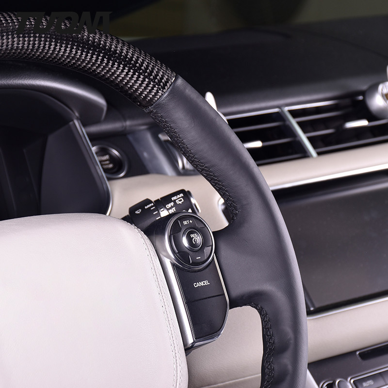 Black Leather Carbon Fiber Series Land Rover Steering Wheel 350mm With Stripe