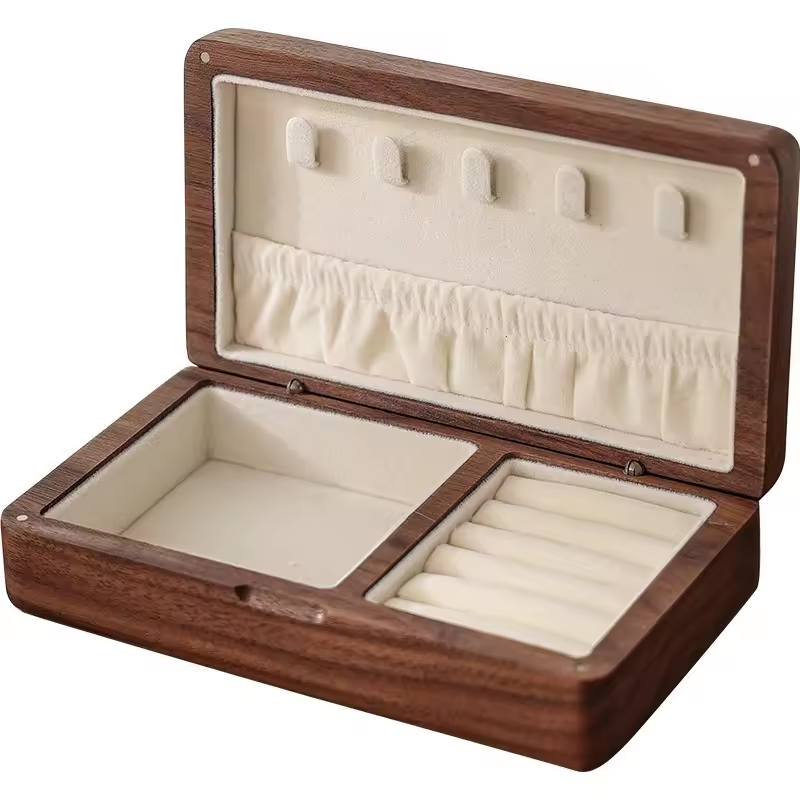 Durable wood jewelry storage box Ring Jewelry Packaging box Custom logo Walnut jewelry box