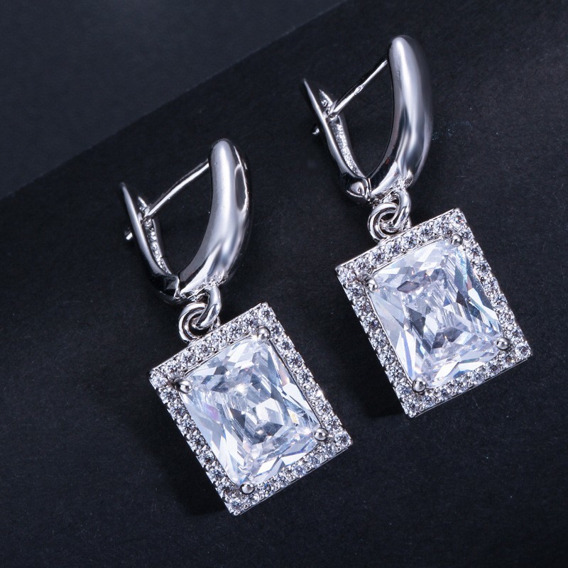 White Gold Color Luxury Bridal CZ Crystal Necklace and Earring Sets Big Wedding Jewelry Sets For Brides