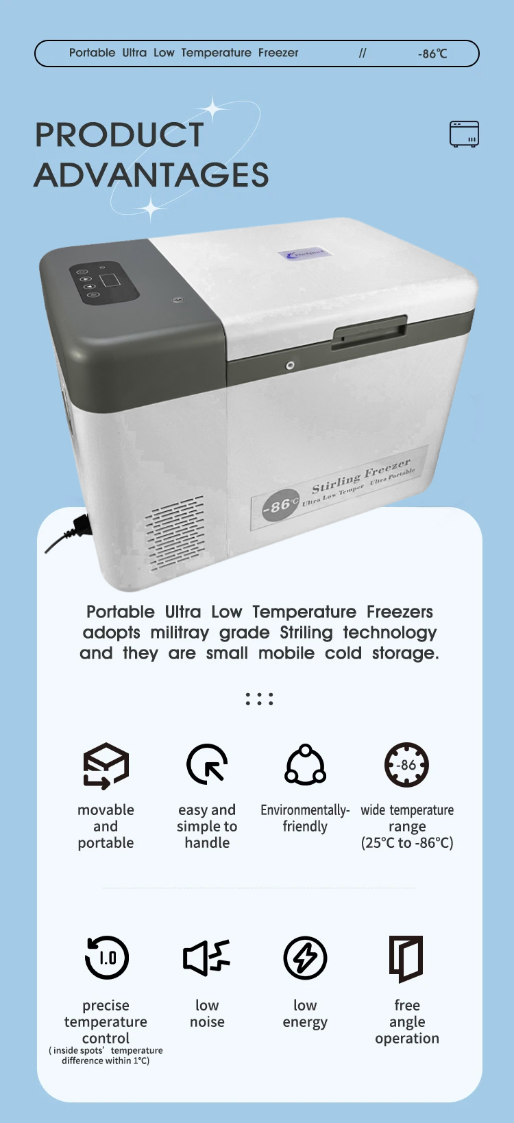 Manuel Defrost Type -80 Degree Ultra Low Temperature Laboratory Portable Deep Freezer