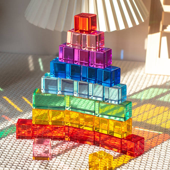 Rainbow Colors Acrylic Building Blocks For Shape Recognition Early Education Toy