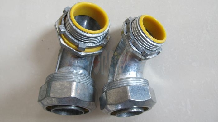 Blue / Yellow Zinc Die Cast Flexible Liquid Tight Conduit Connector Fittings 90 Degree