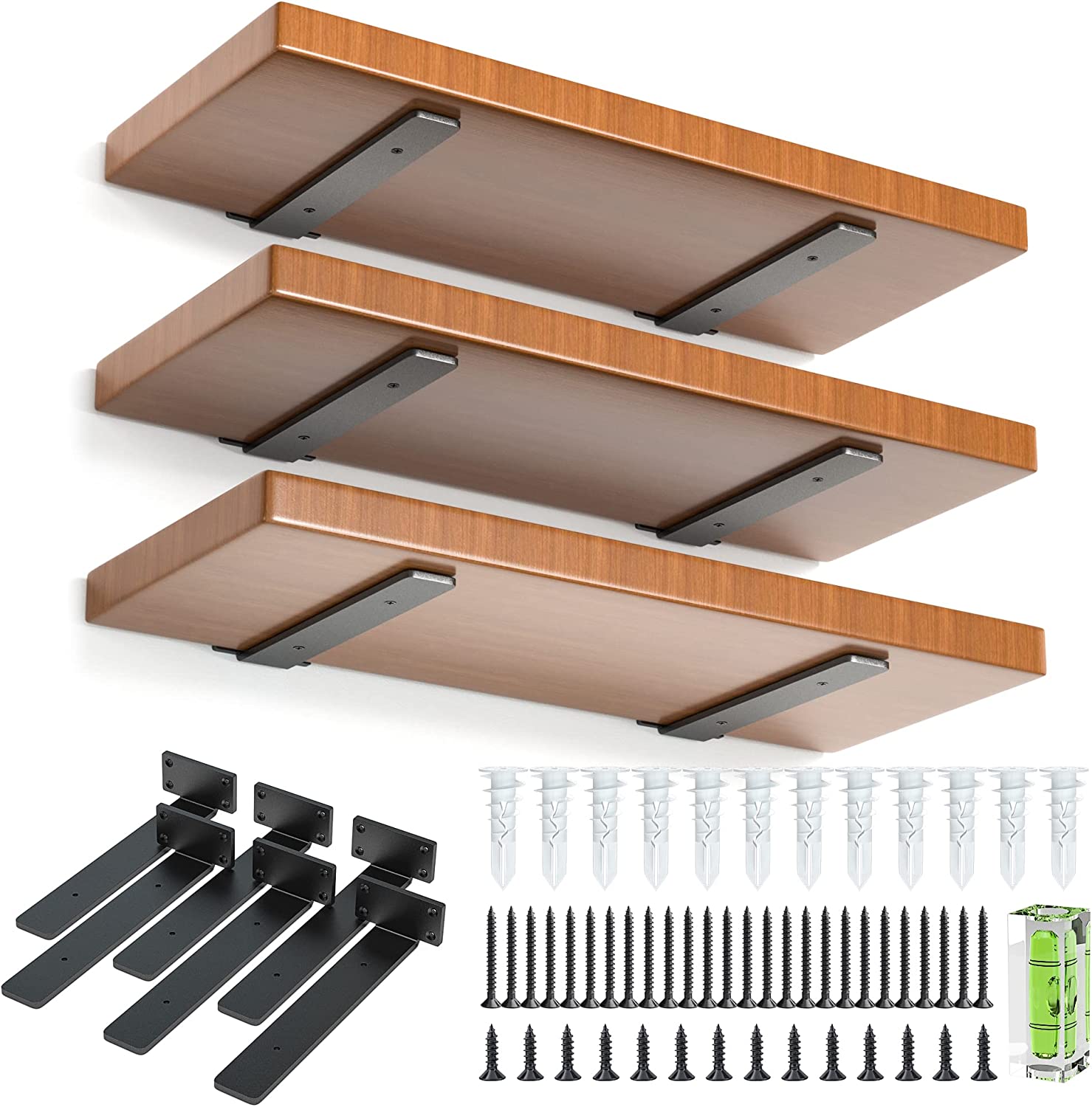 8 Inch Black Metal L Brackets Hidden Brackets for Floating Wood Shelves Tolerance 0.02