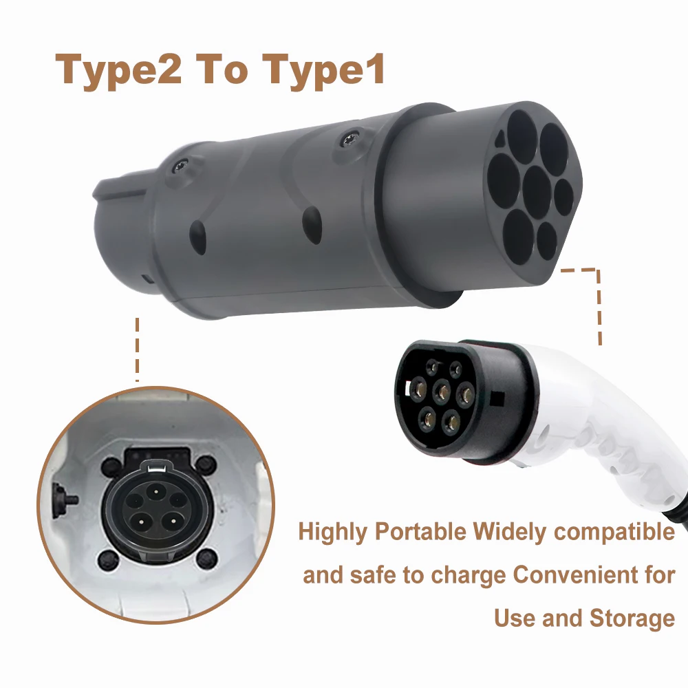 32A Single Phase EVSE Adapter Type 2 To Type 1 J1772 To IEC62196 Adapter