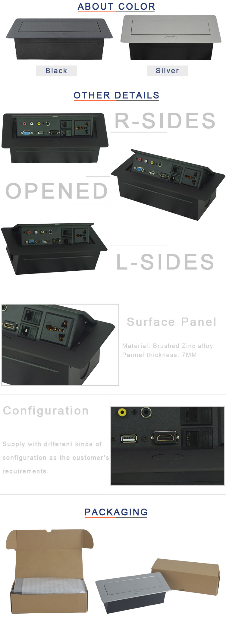 Table Hidden Connection Box / Pop Up Power Socket Box for Conference Furniture