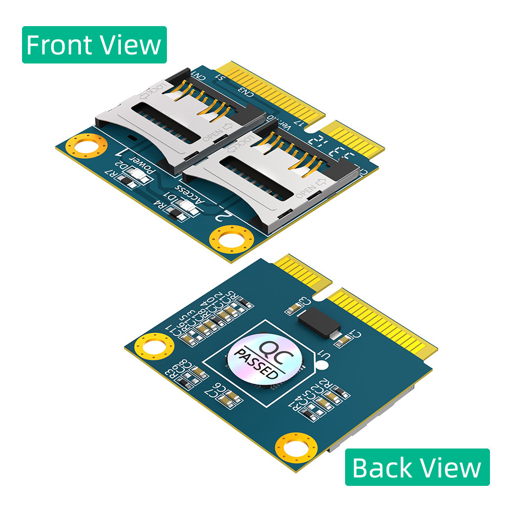 Dual TF Micro SD Card To Mini PCI-E Express With Half Bracket Memory Card Reader Adapter