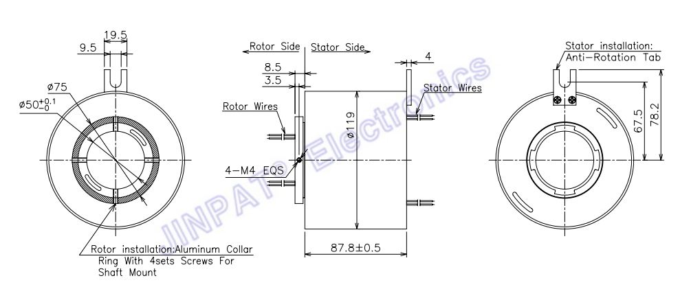 Through Hole Slip Ring 12 Circuit 15A 60% RH Below Via Diameter 50mm IP44