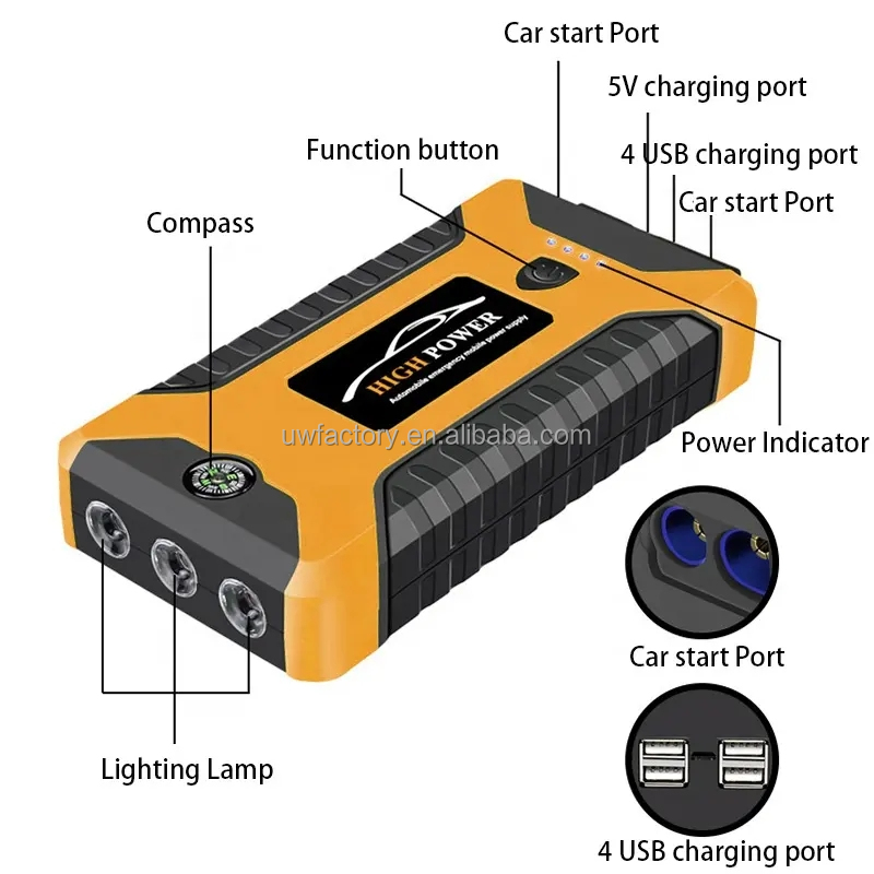 Nominal Voltage 7.68kwh/10.24kwh/12.8kwh/15.36kwh 20000mA Car Jump Starter 600A Portable Car Charger Booster Power Bank