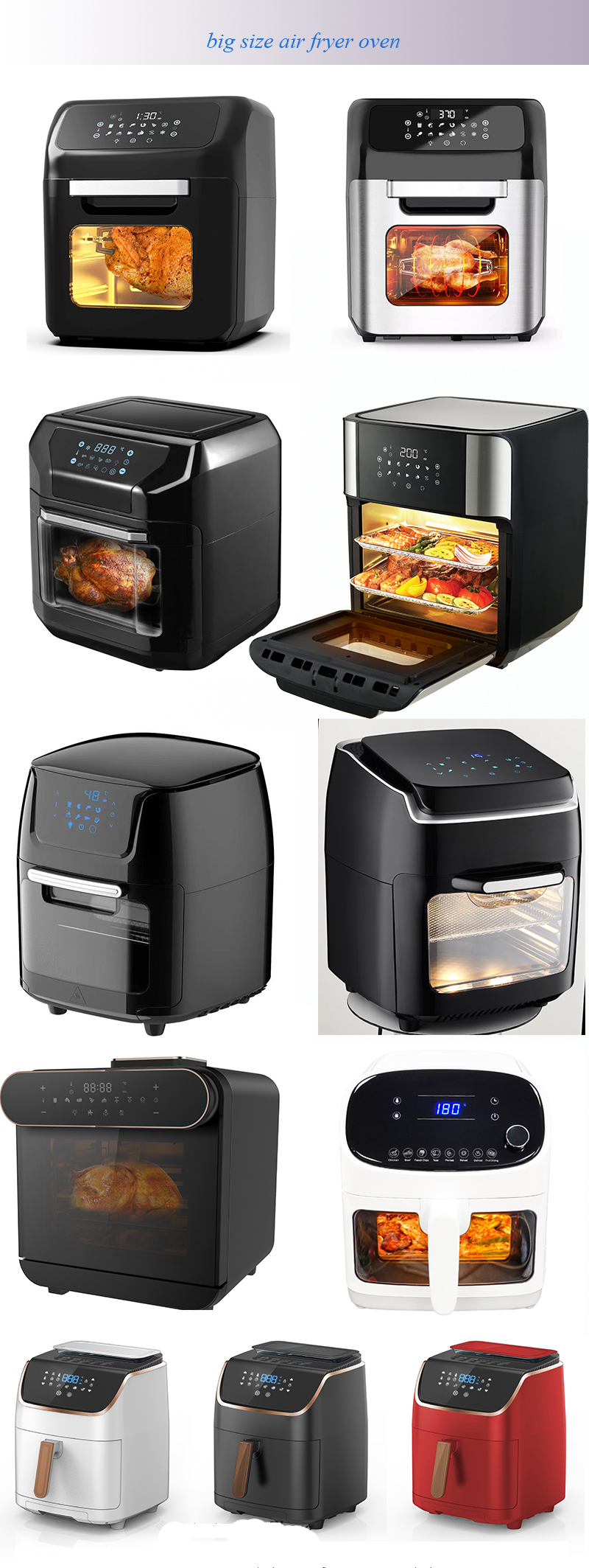 24L 12L Air Fryer Ovens Kitchen Cooking Appliance Stainless Steel Electric Retro Large Capacity Glass