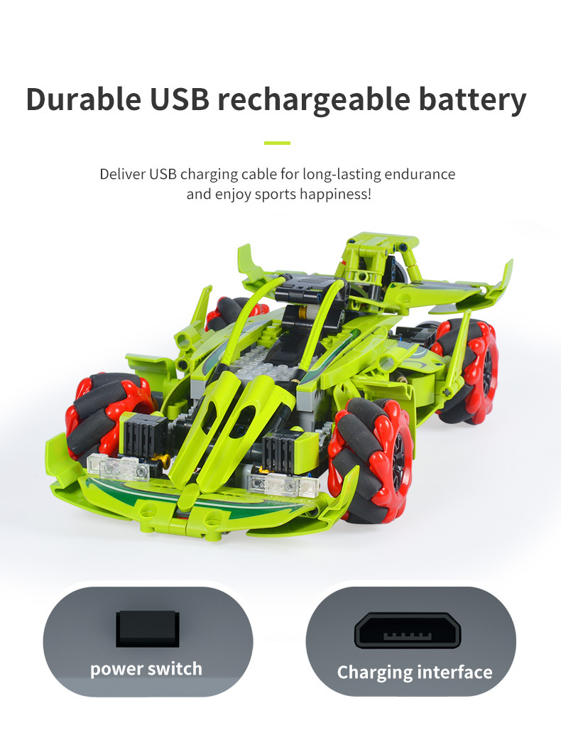2 Channels Remote Control Children's Drift Racing Toy for Building Block Cars Assembly
