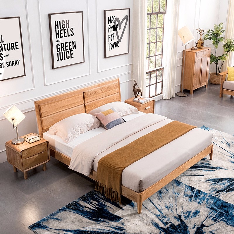European Replica Furniture Oak Solid Wood Simple King Size Bed Alibaba