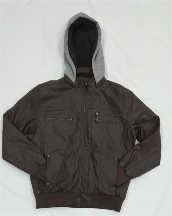 Short Mens Padded Leather Jacket With Fur Hood Padded Leather Coat