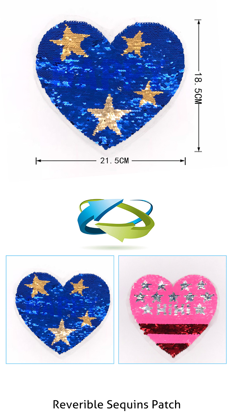 Bling Sequin Heart Patch With Star , Sequin Heart Applique 21.5*18.5CM Size
