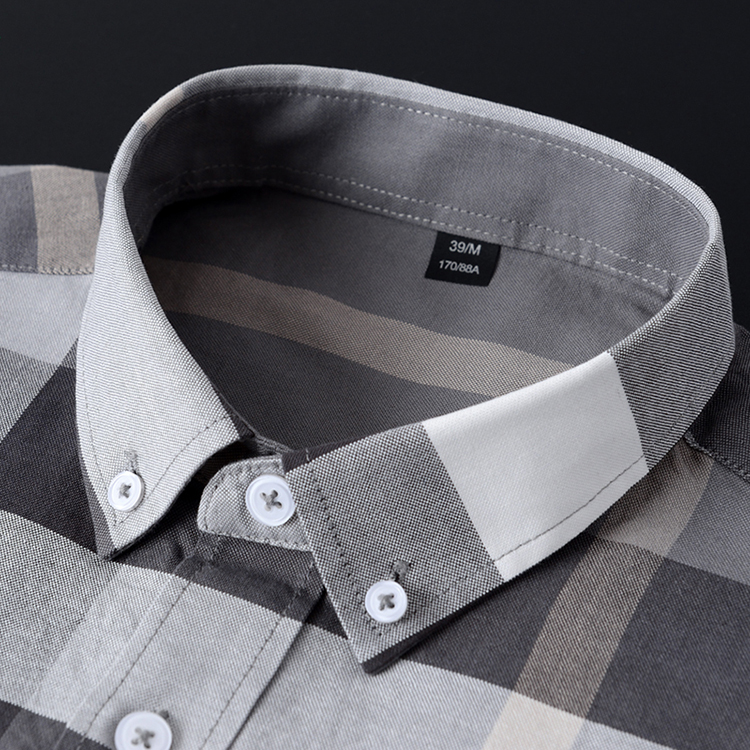 2023 Solid Grey Check Men's Casual Dress Shirt in Spring and Autumn for S-2XL Mens Shirts
