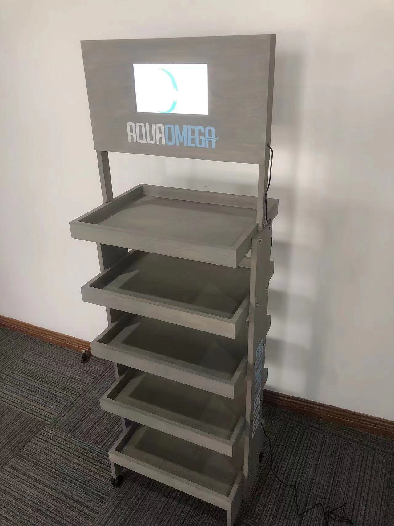 Pine Wood 5 Layers Cocktail Display Stand Display Rack with Wheels for Wine Store