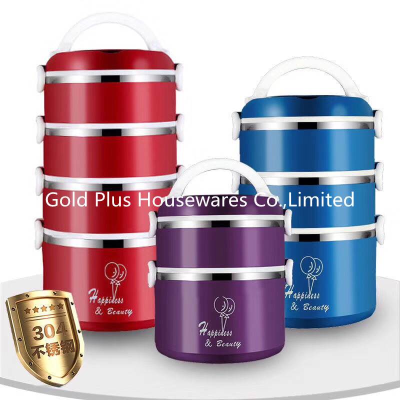 Portable 2.8L Multi Layer Round Thermal Lunch Box For Adults