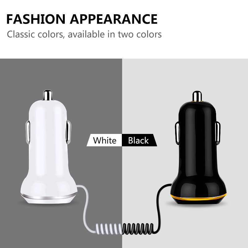 4 USB PORT CAR CHARGER USB+TYPE-C+LIGHTING PORT WITH SPRING CABLE