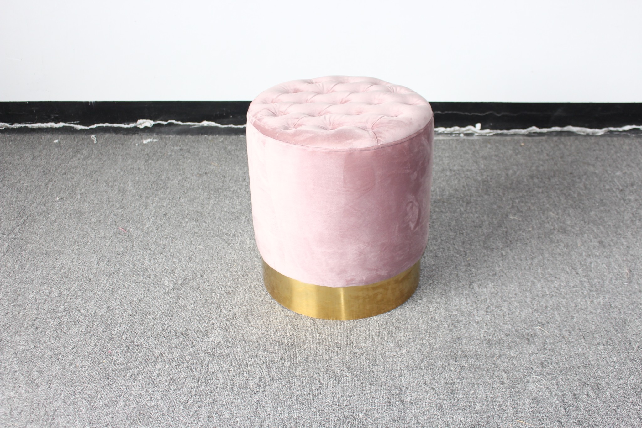 Good quality wood ottoman stool stainless steel base ottoman with velvet button ottoman