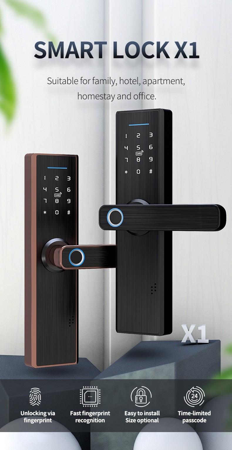 Touchscreen Fingerprint Wifi Entry Door Lock With Handle Lock Easy To Install For Home Hotel
